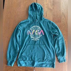 NASA  For The Benefit of All hoodie. Size M. Front pocket. Neon screen print.